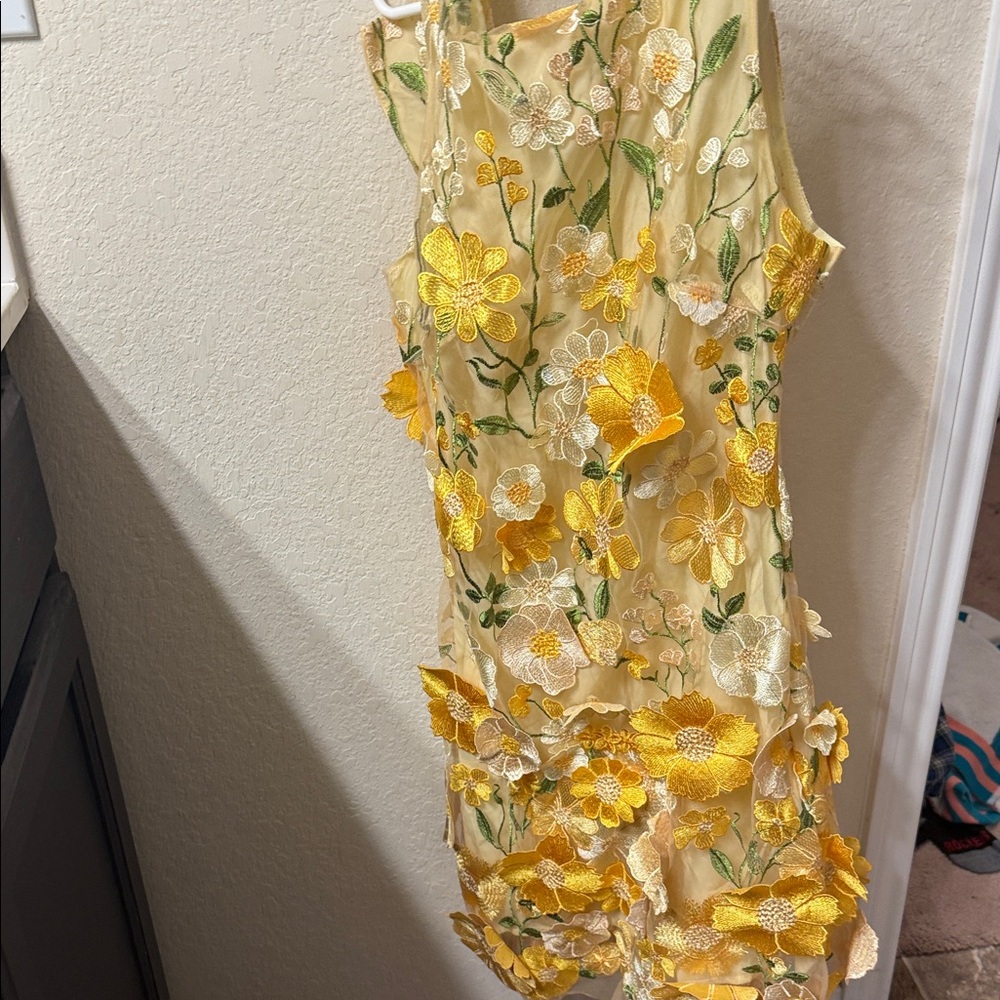 SHEIN Yellow Floral Embroidered Dress